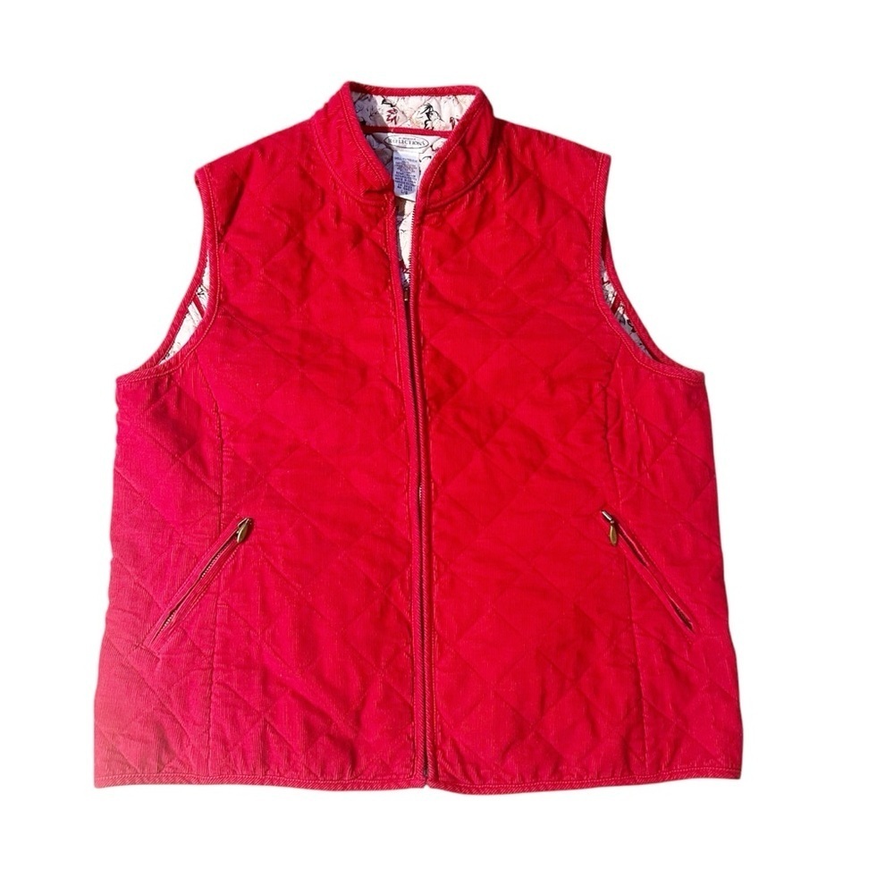 Northern Reflections Quilted Red Corduroy Vest, Zipper Pockets Size Large